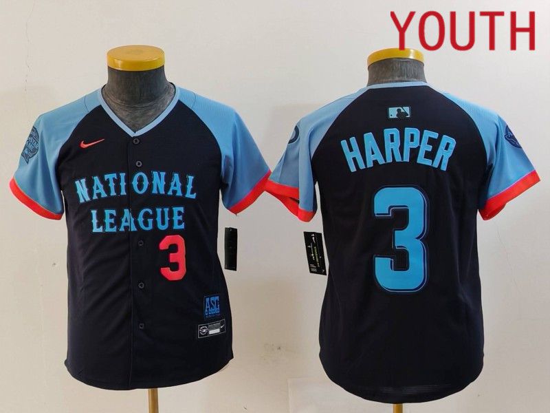 Youth Philadelphia Phillies #3 Harper Blue All star 2024 Nike MLB Jersey style 6